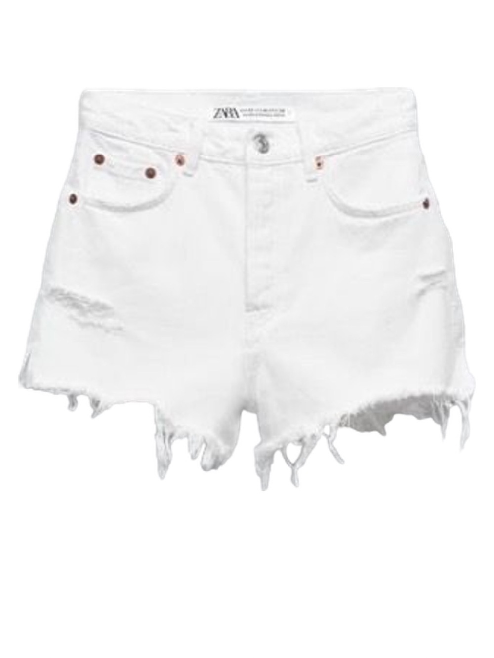 Zara White Distressed Frayed Hem Denim Shorts